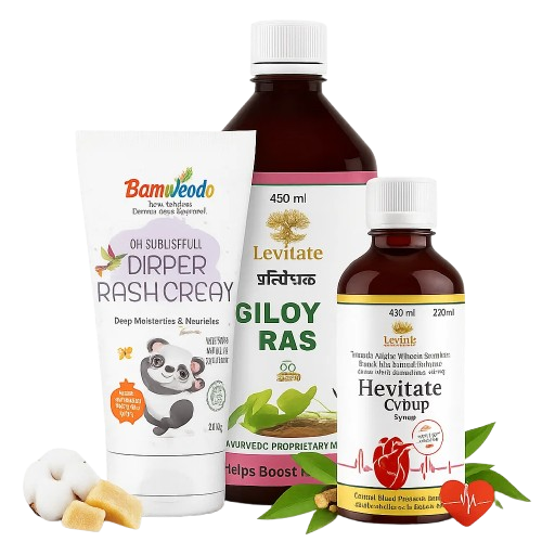 Ayurvedic products including Fizzhim tablets, I-Gain+ weight supplement, and Skinlean oil.